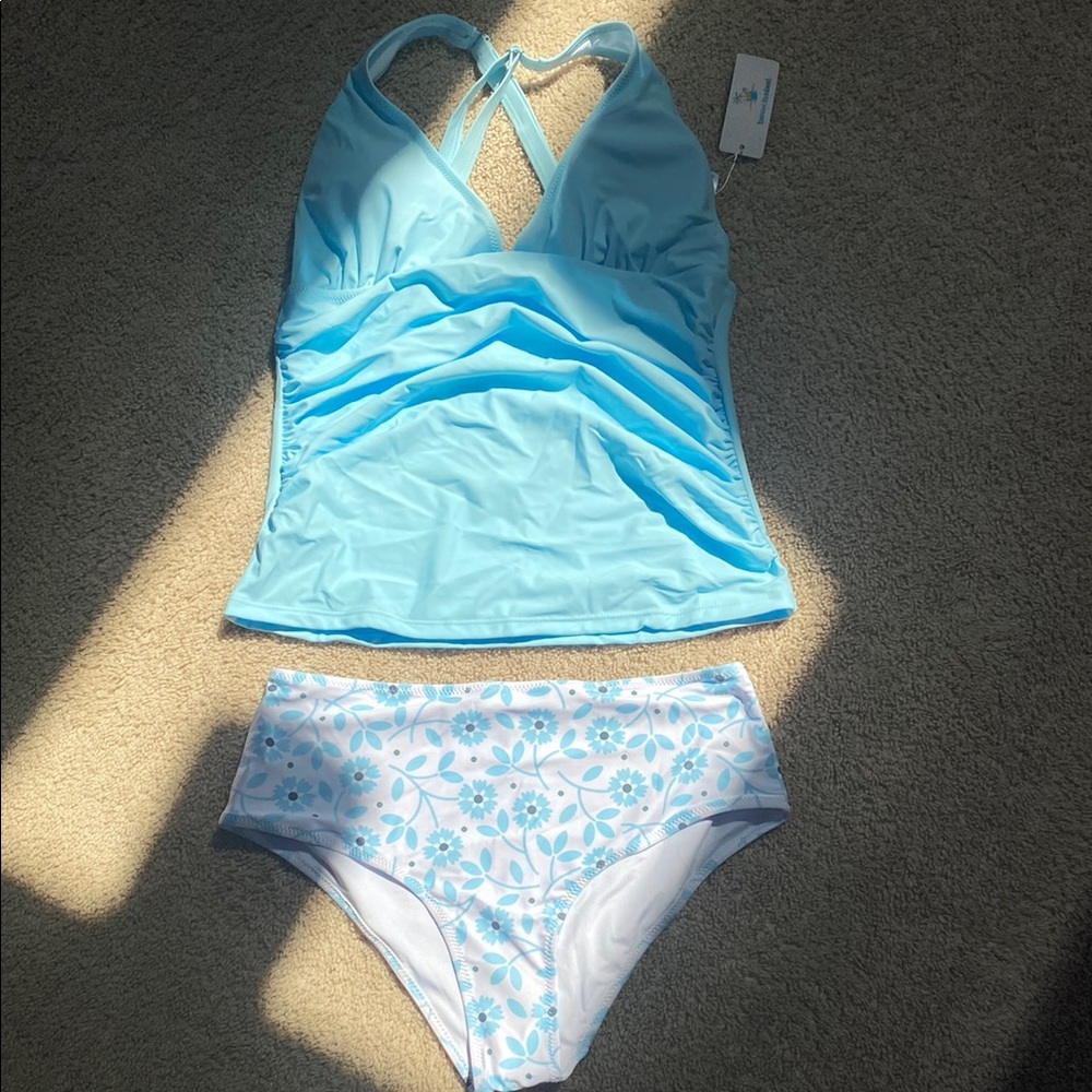 Light Blue Floral Tankini Set